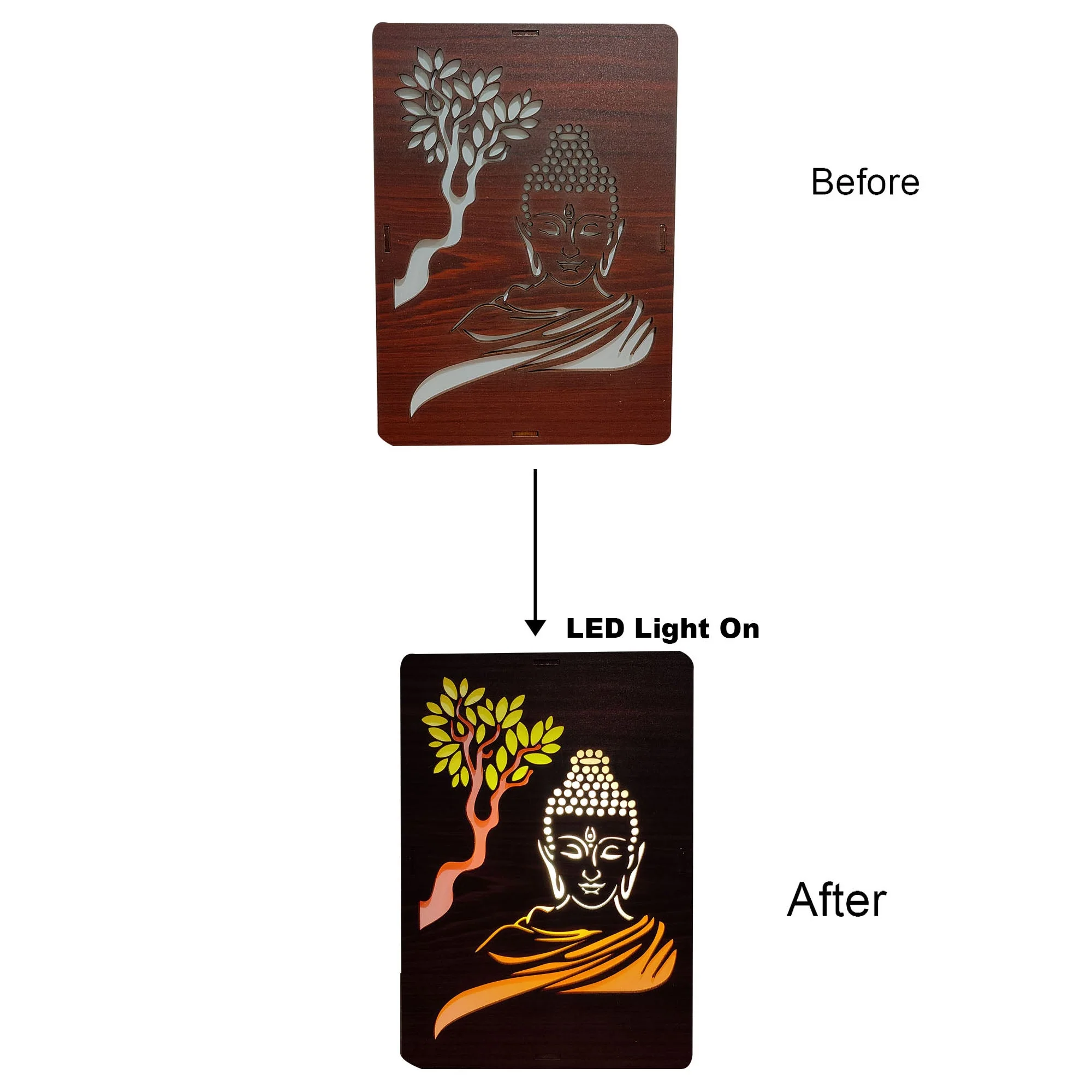 MDF Wood Art Work Led Frame Wooden Color with Laser Cut Finish (Led Lord Buddha Frame) - Image 4