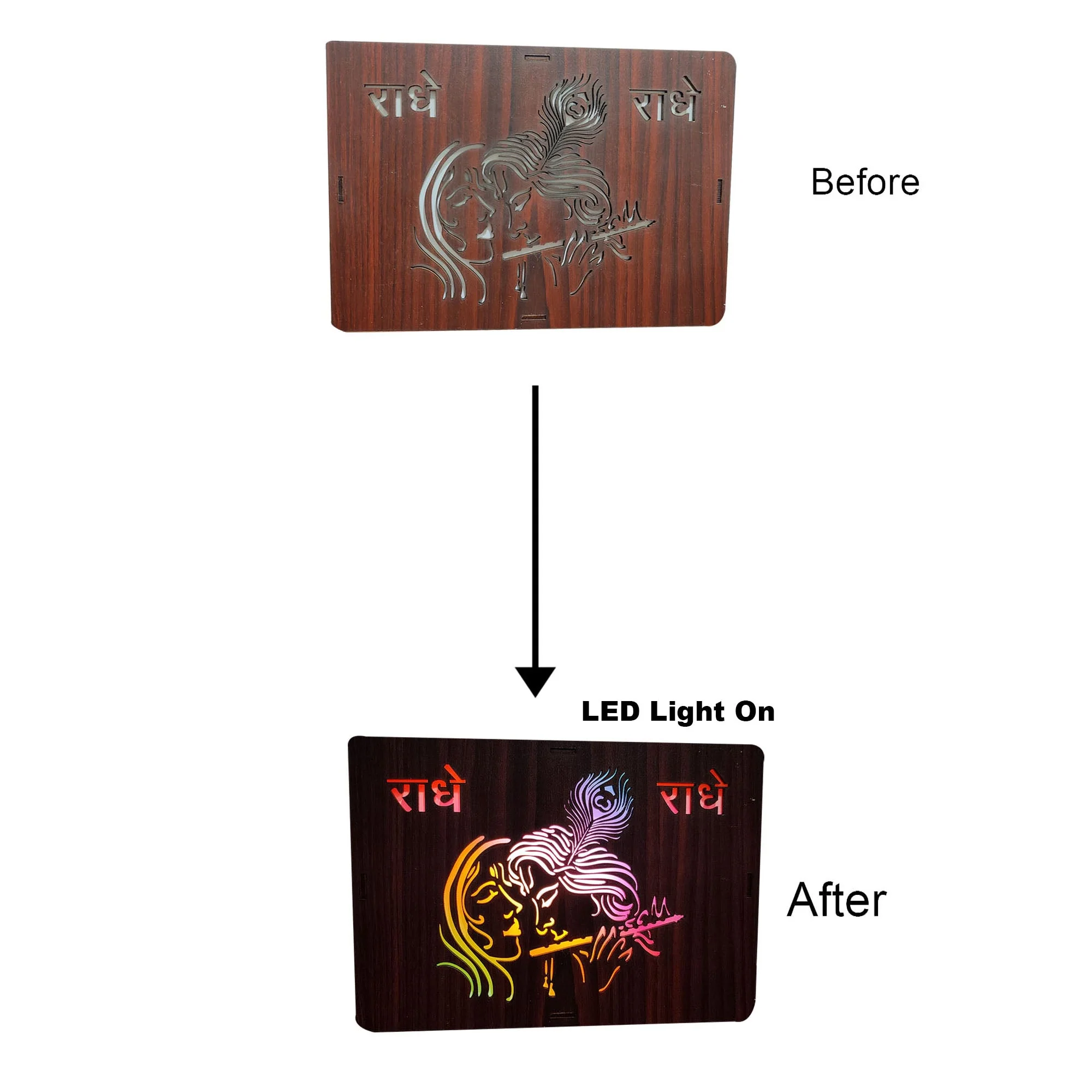MDF Wood Art Work Led Frame Wooden Color with Laser Cut Finish (Led Radhe Krishna Frame) - Image 4