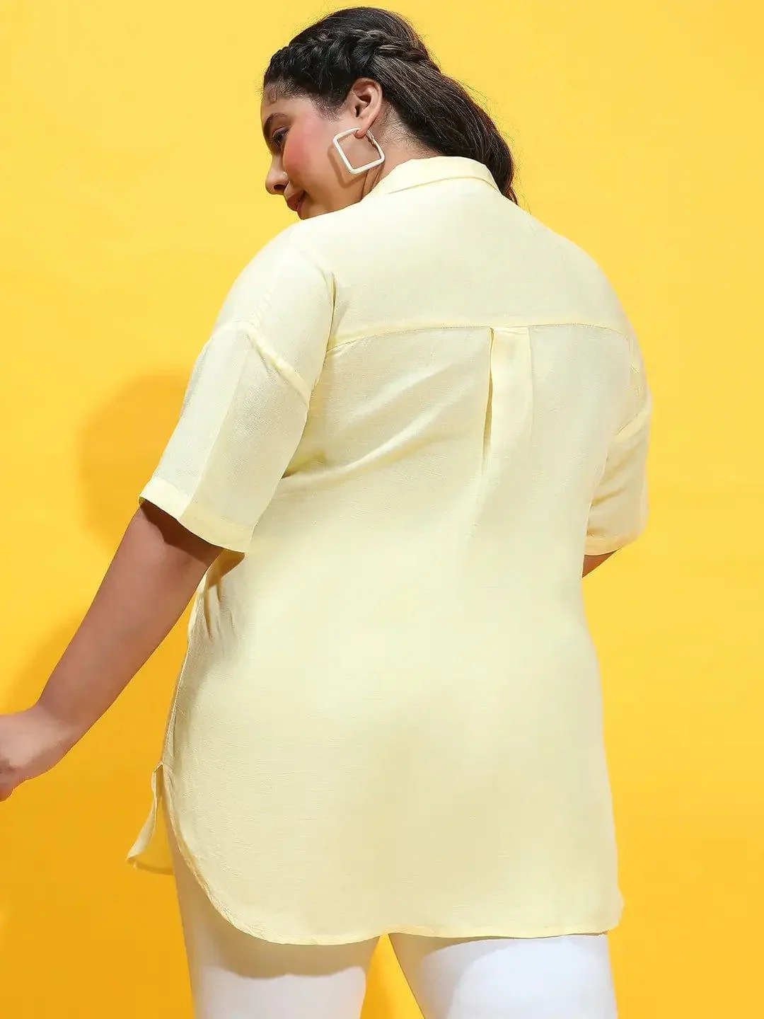 Melted Yellow Collared Button-Down Plus Size Shirt - Image 5