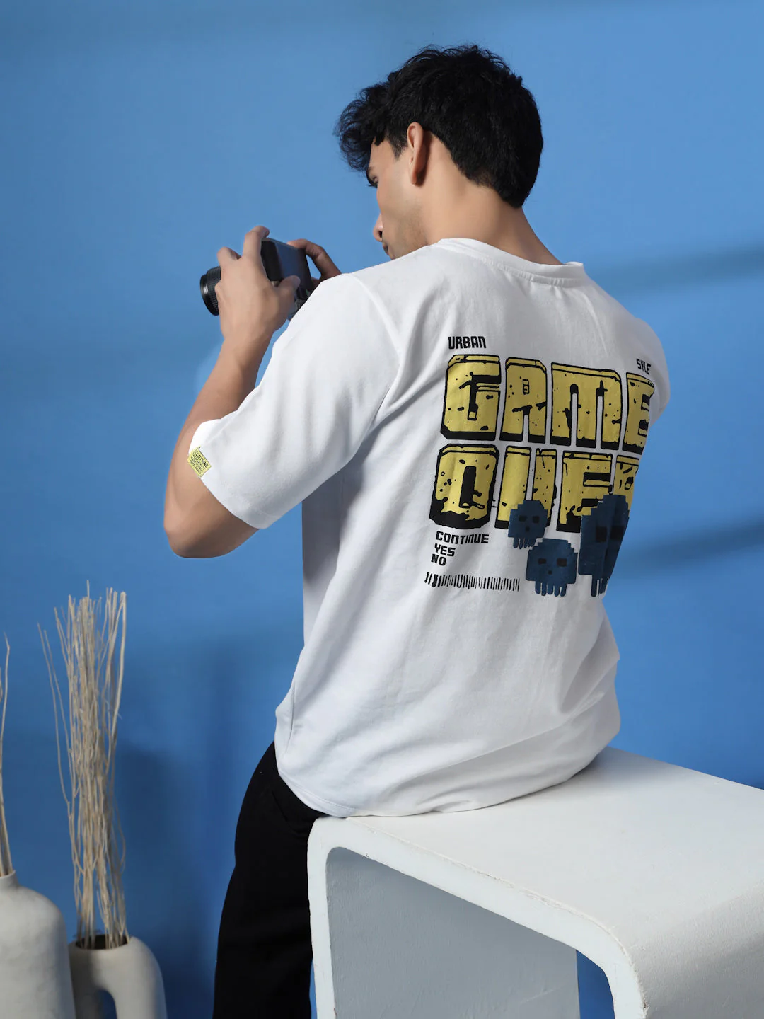 Men Game Over Black  Oversized Graphic T-shirt - Image 11