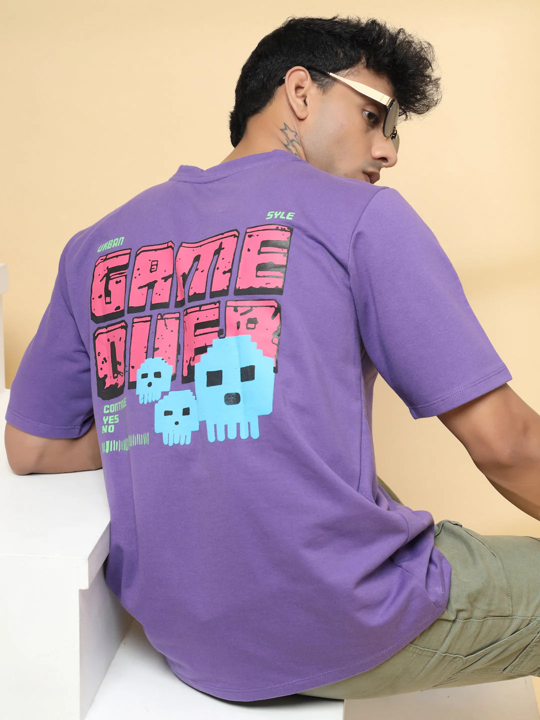 Men Game Over Black  Oversized Graphic T-shirt - Image 6