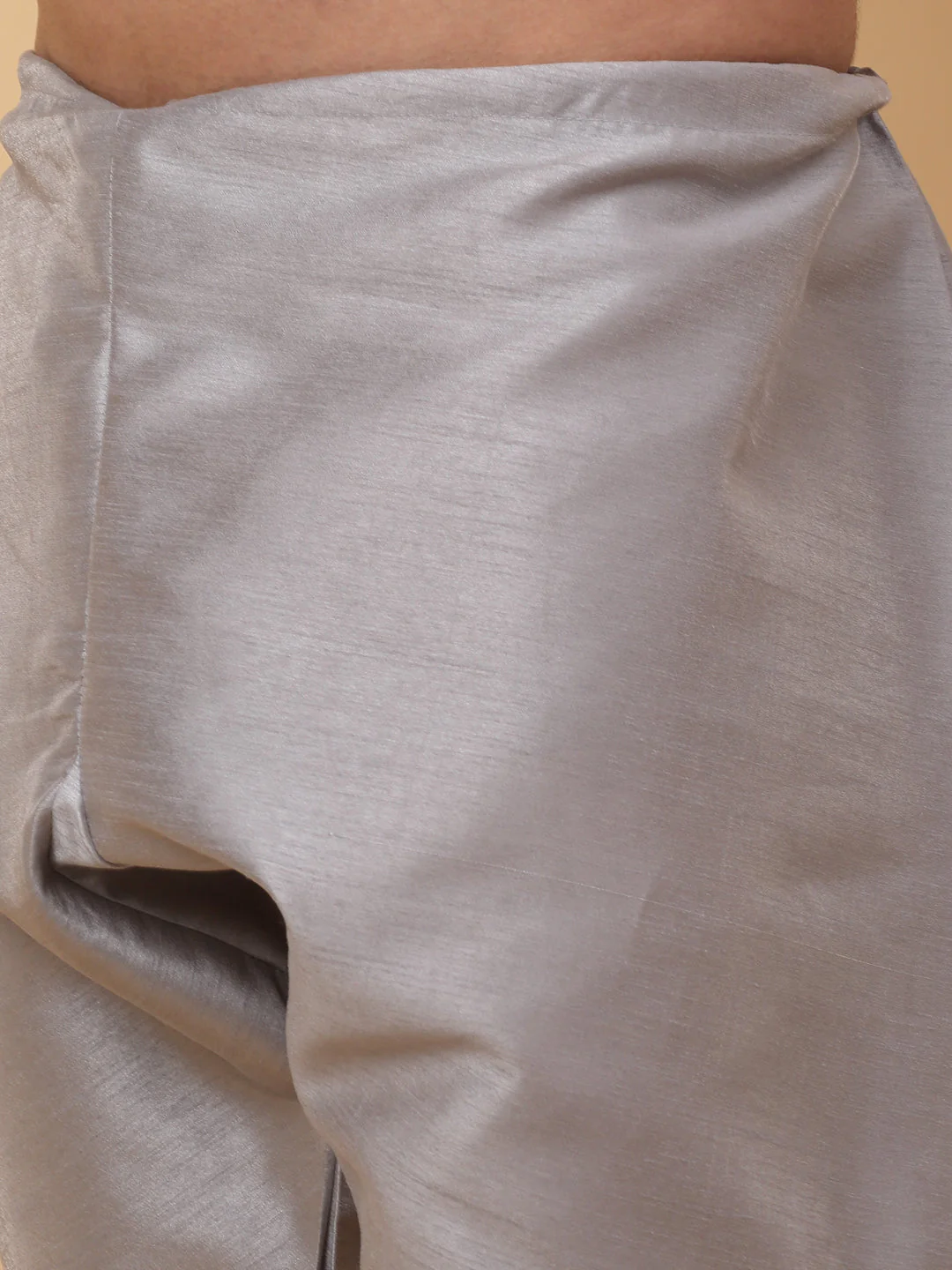 Men Grey Silk Blend Kurta, Churidar With SIlk Striped Nehru Jacket - Image 14