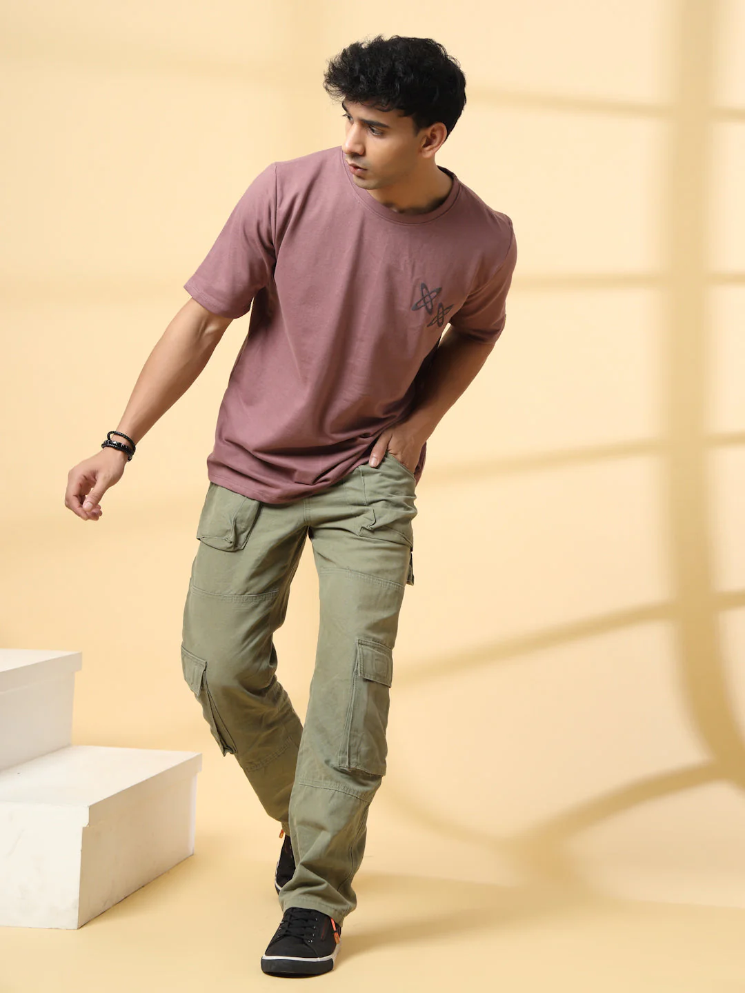Men Mauve Typography Oversized T-shirt - Image 2