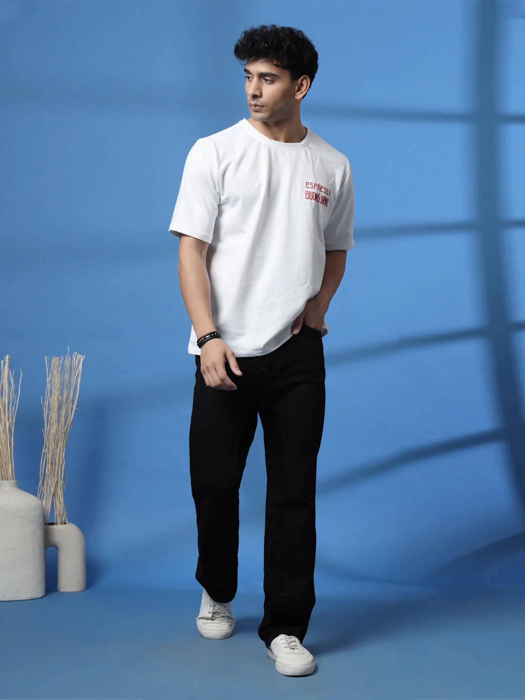Men White Typography Oversized T-shirt - Image 2