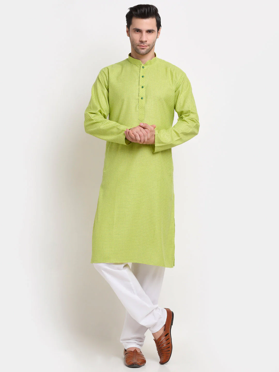 Men's Cotton Blend Bio Check Kurta