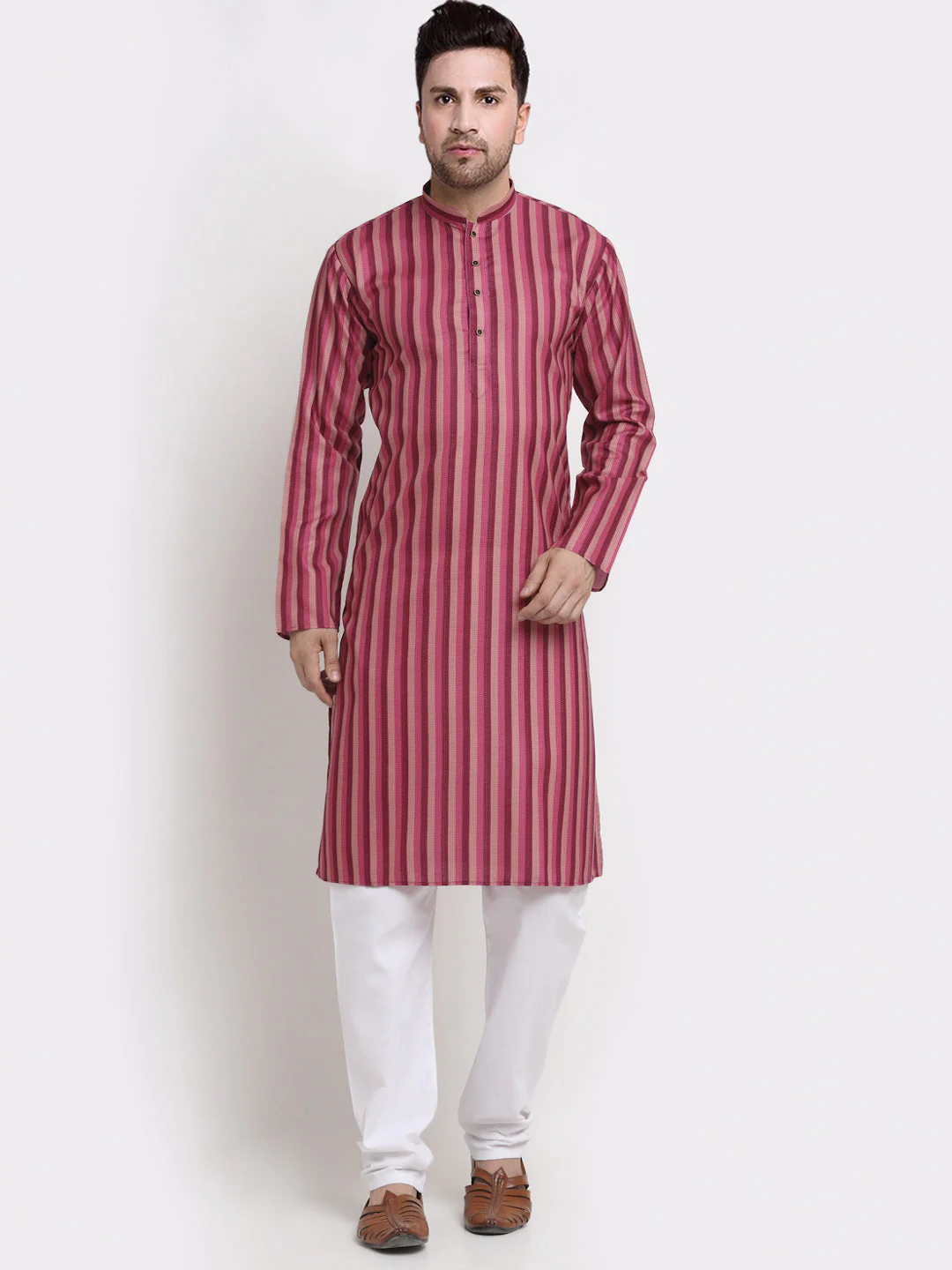 Men's Cotton Blend Broad Striped Kurta Pyjama Set - Image 11