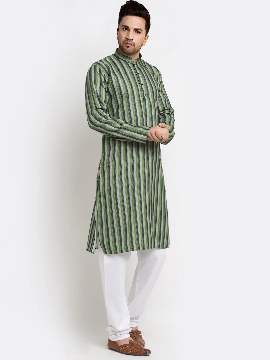 Men's Cotton Blend Broad Striped Kurta Pyjama Set - Image 18