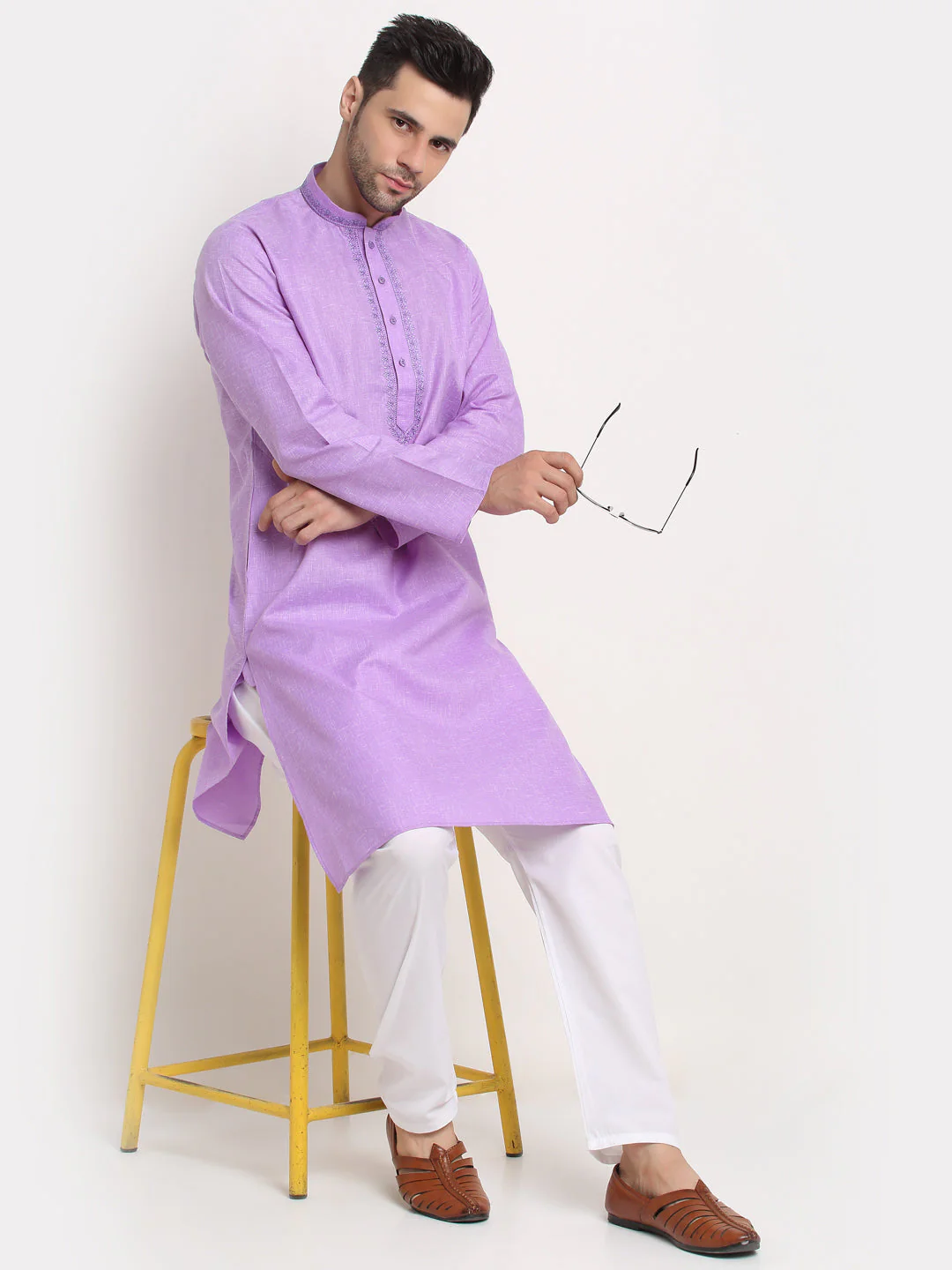 Men's Cotton Blend Embroidered Kurta - Image 12