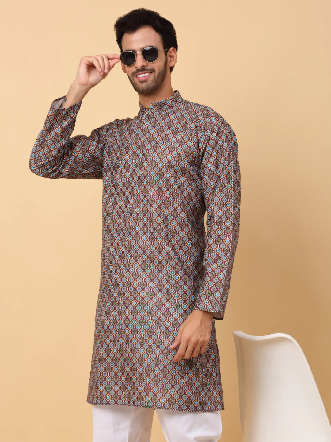 Men's Cotton Blend Geometric Printed Kurta - Image 12