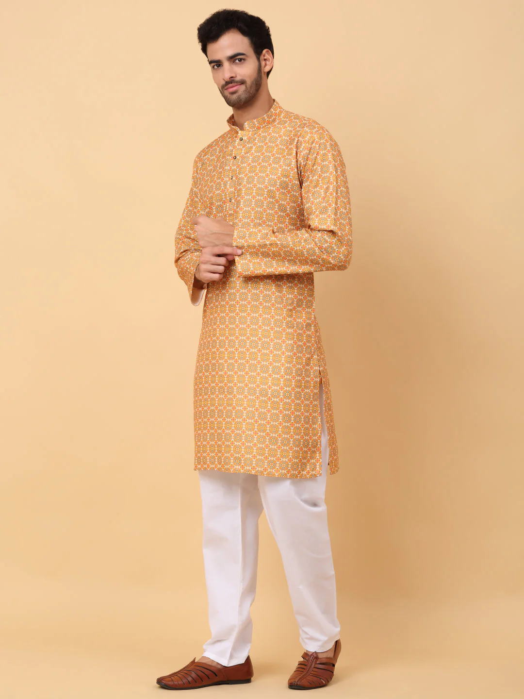 Men's Cotton Blend Geometric Printed Kurta - Image 21