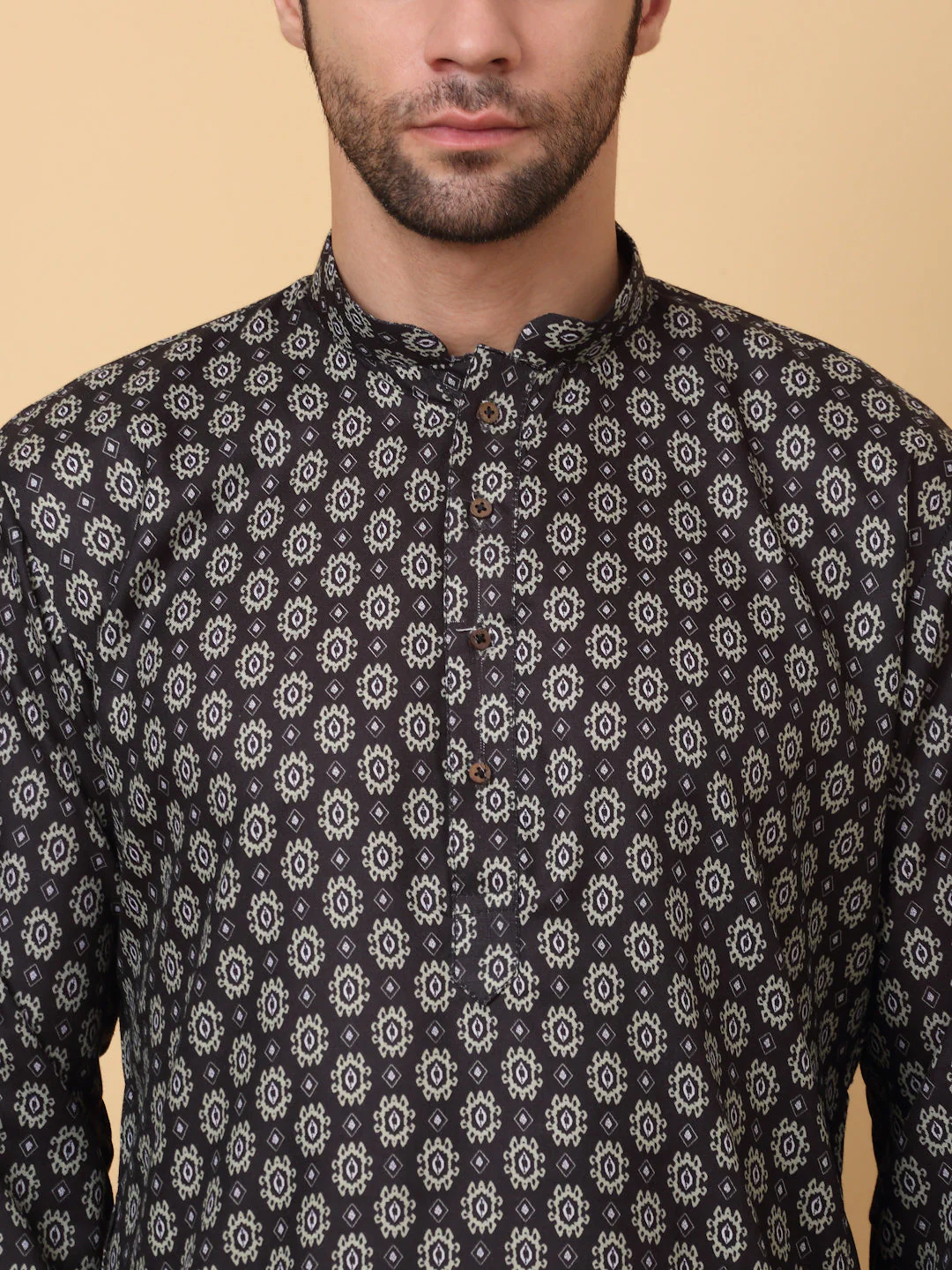 Men's Cotton Blend Printed Knee Length Kurta Pyjama Set - Image 12