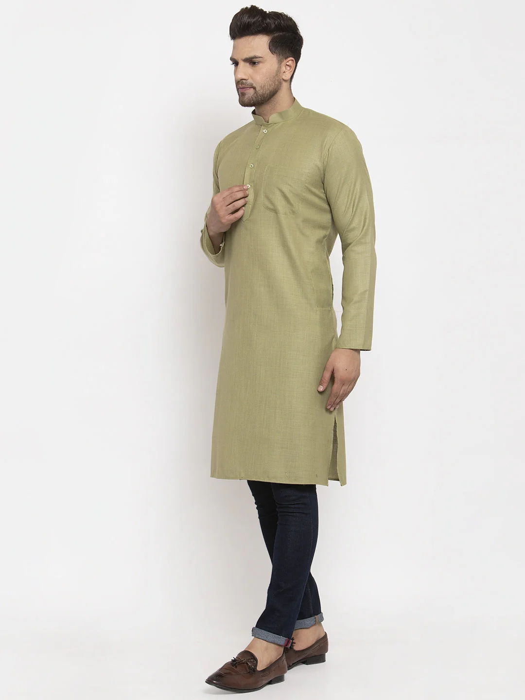 Men's Cotton Blend Solid Kurta - Image 198