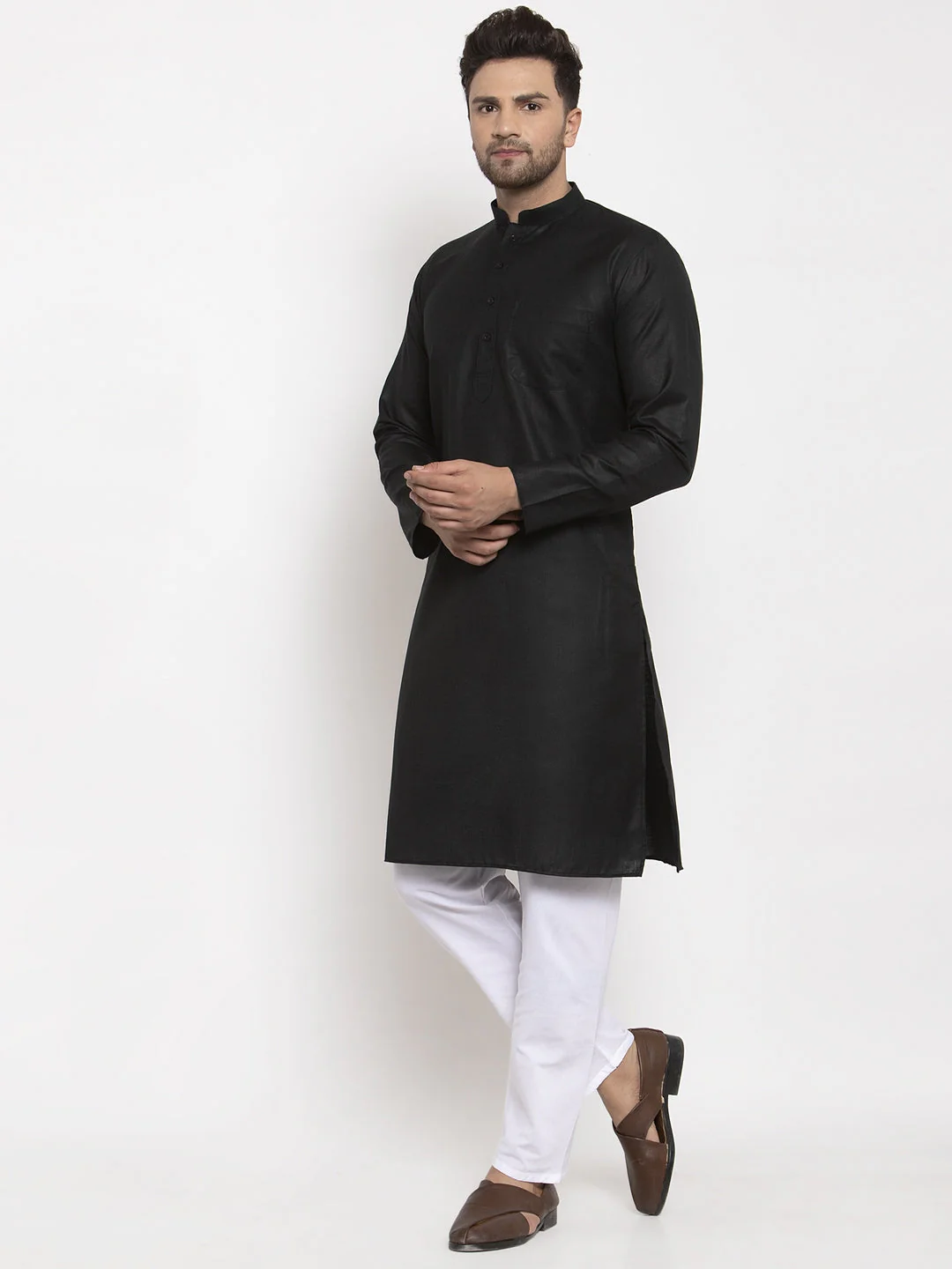 Men's Cotton Blend Solid Kurta Pyjama set - Image 2