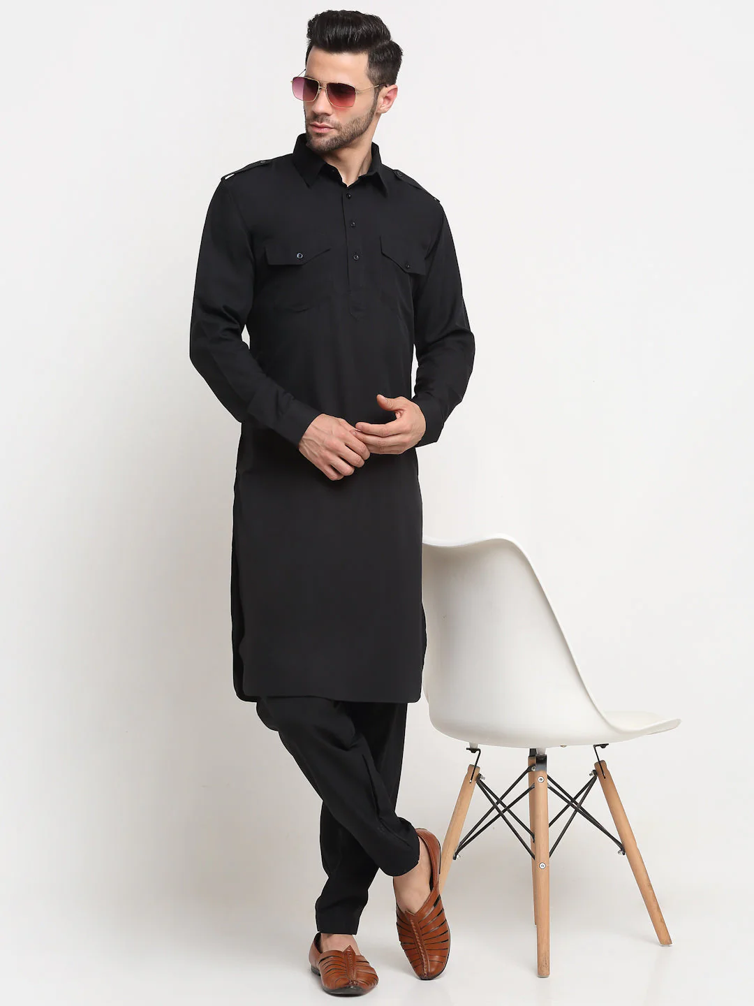 Men's Cotton Blend Solid Pathani and Salwar Set - Image 11