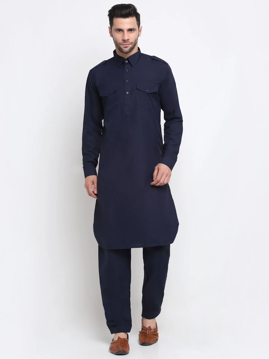 Men's Cotton Blend Solid Pathani and Salwar Set - Image 13
