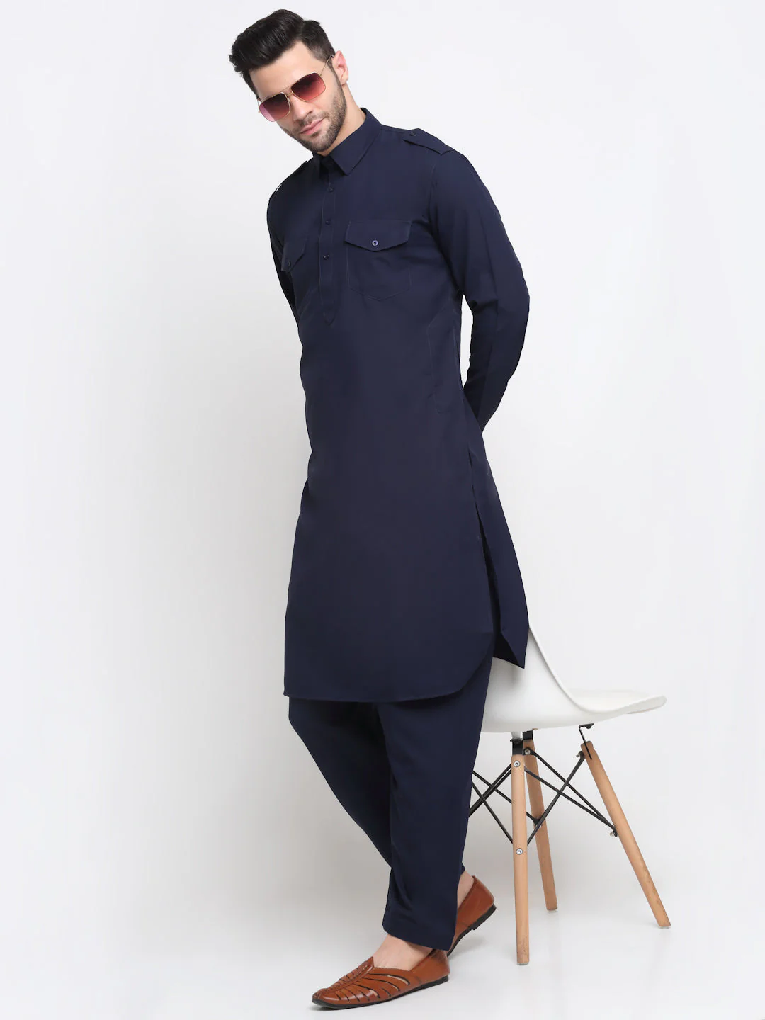 Men's Cotton Blend Solid Pathani and Salwar Set - Image 17