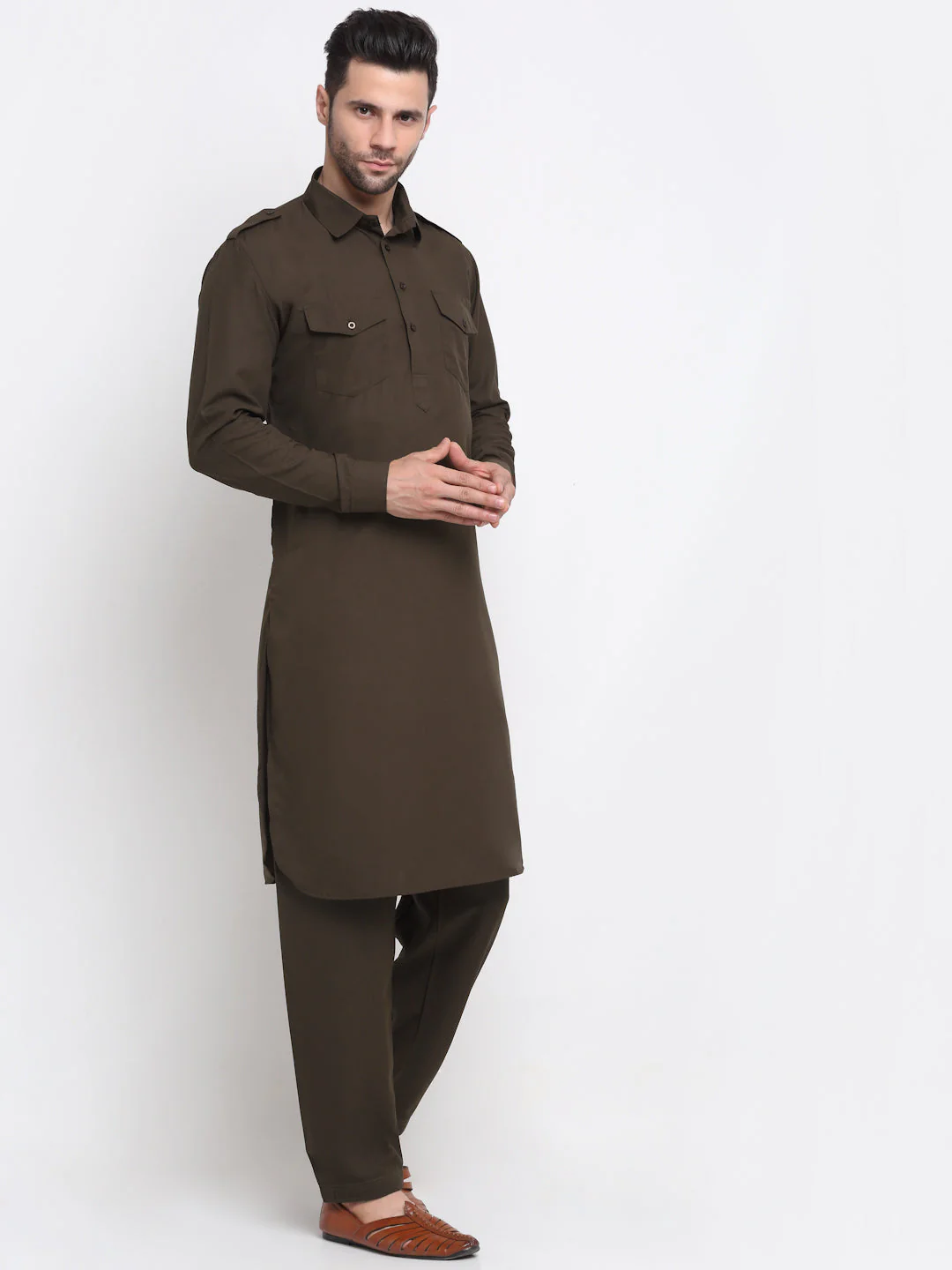 Men's Cotton Blend Solid Pathani and Salwar Set - Image 25
