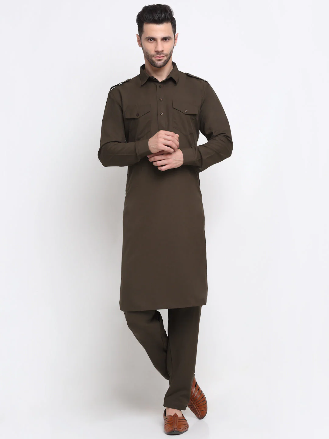 Men's Cotton Blend Solid Pathani and Salwar Set - Image 27