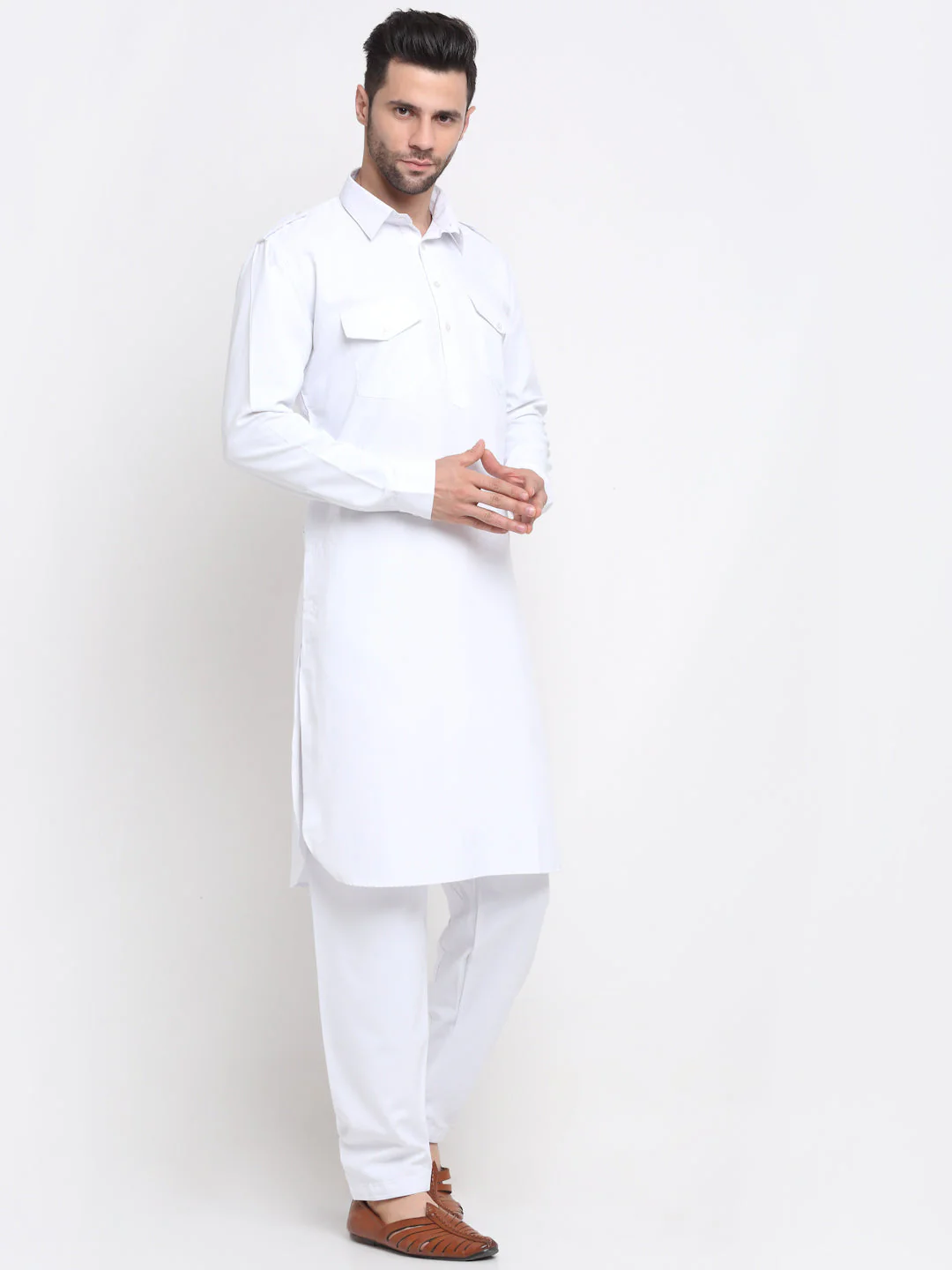 Men's Cotton Blend Solid Pathani and Salwar Set - Image 33