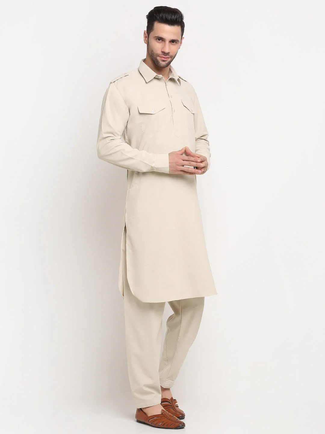 Men's Cotton Blend Solid Pathani and Salwar Set - Image 37