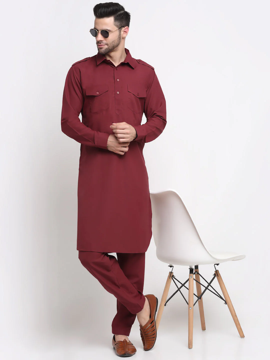 Men's Cotton Blend Solid Pathani and Salwar Set - Image 5