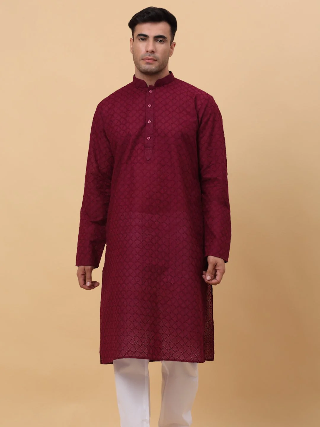 Men's Cotton Blend Thread Work Embroidered Chikan Kurta - Image 13