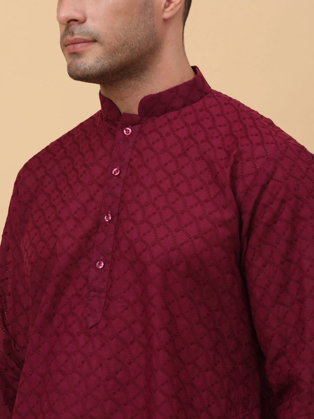 Men's Cotton Blend Thread Work Embroidered Chikan Kurta - Image 15