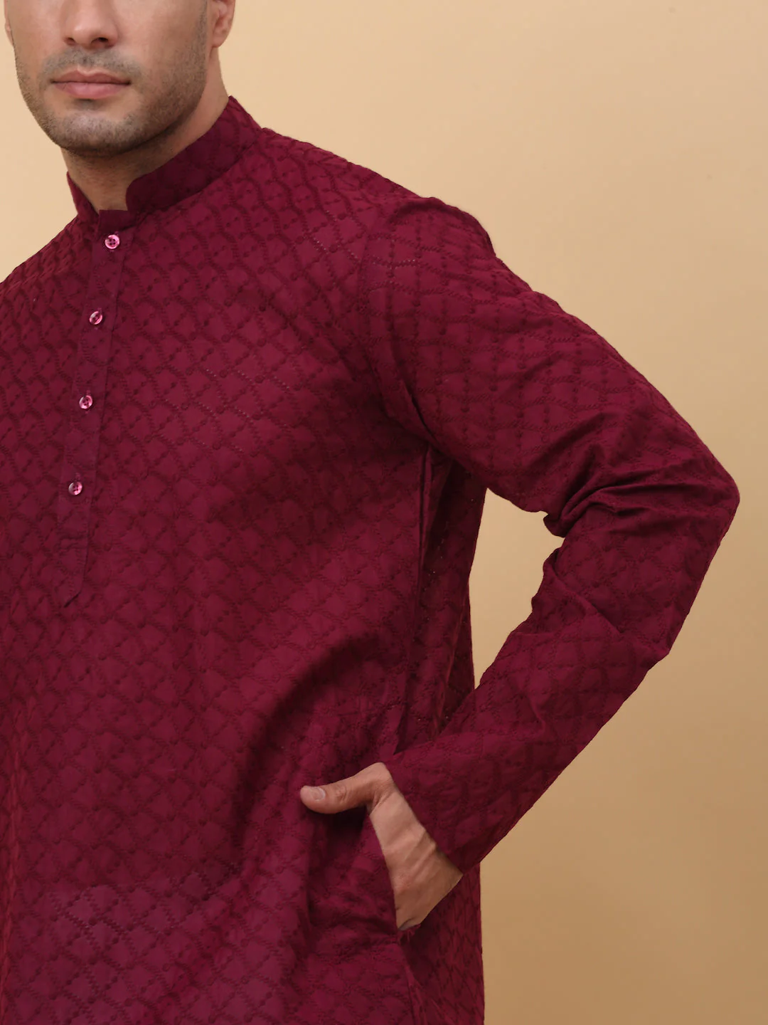 Men's Cotton Blend Thread Work Embroidered Chikan Kurta - Image 16
