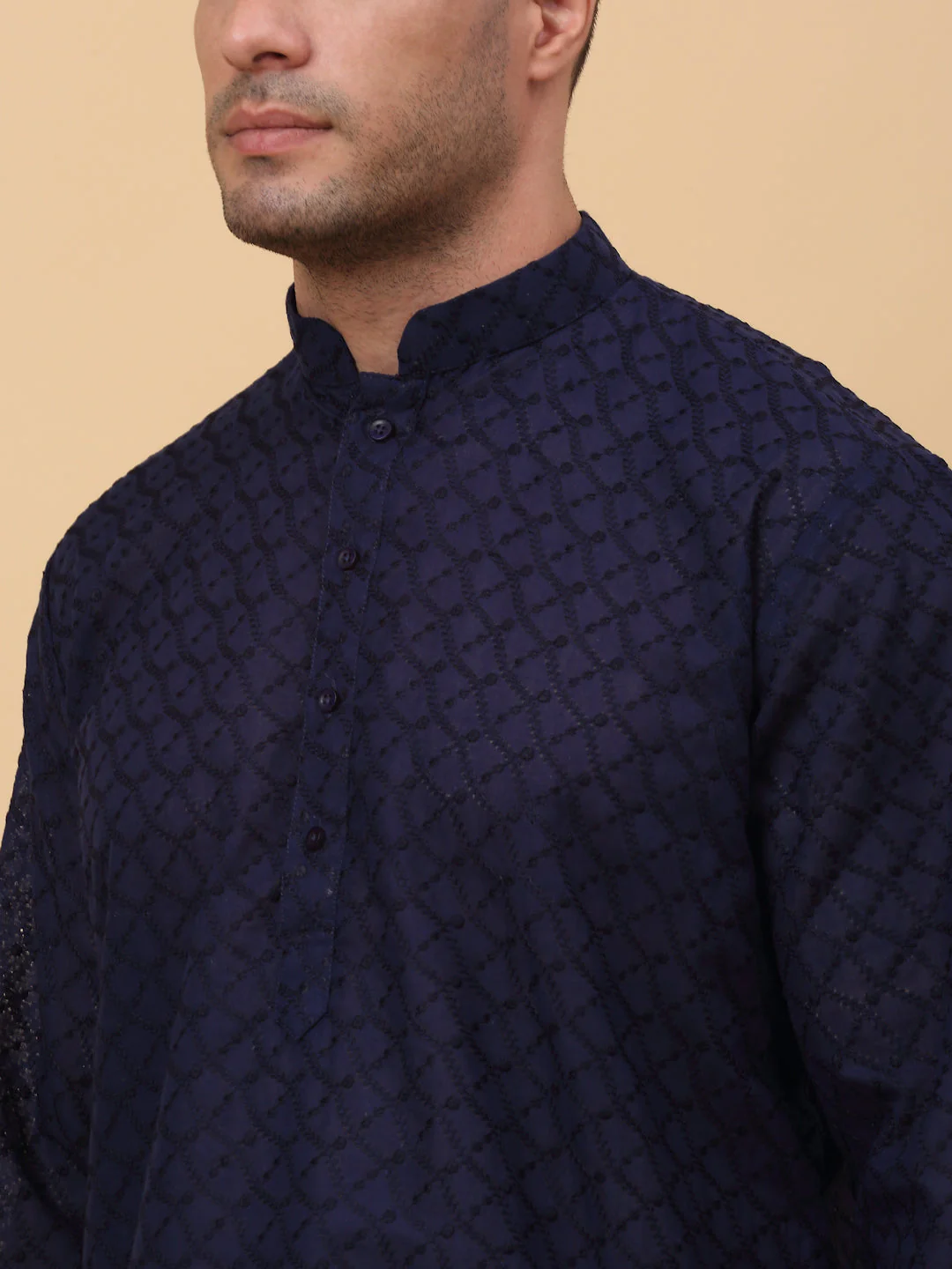Men's Cotton Blend Thread Work Embroidered Chikan Kurta - Image 22