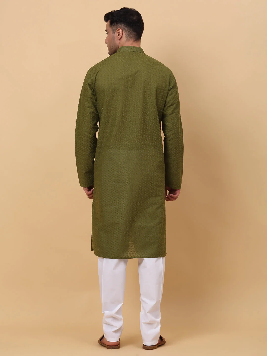 Men's Cotton Blend Thread Work Embroidered Chikan Kurta - Image 8