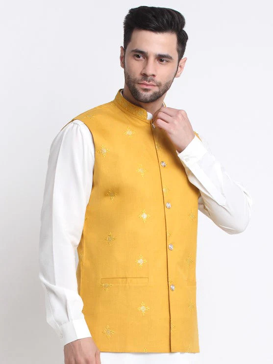Men's Cotton Embroidered Sequence Nehru Jacket Only - Image 13