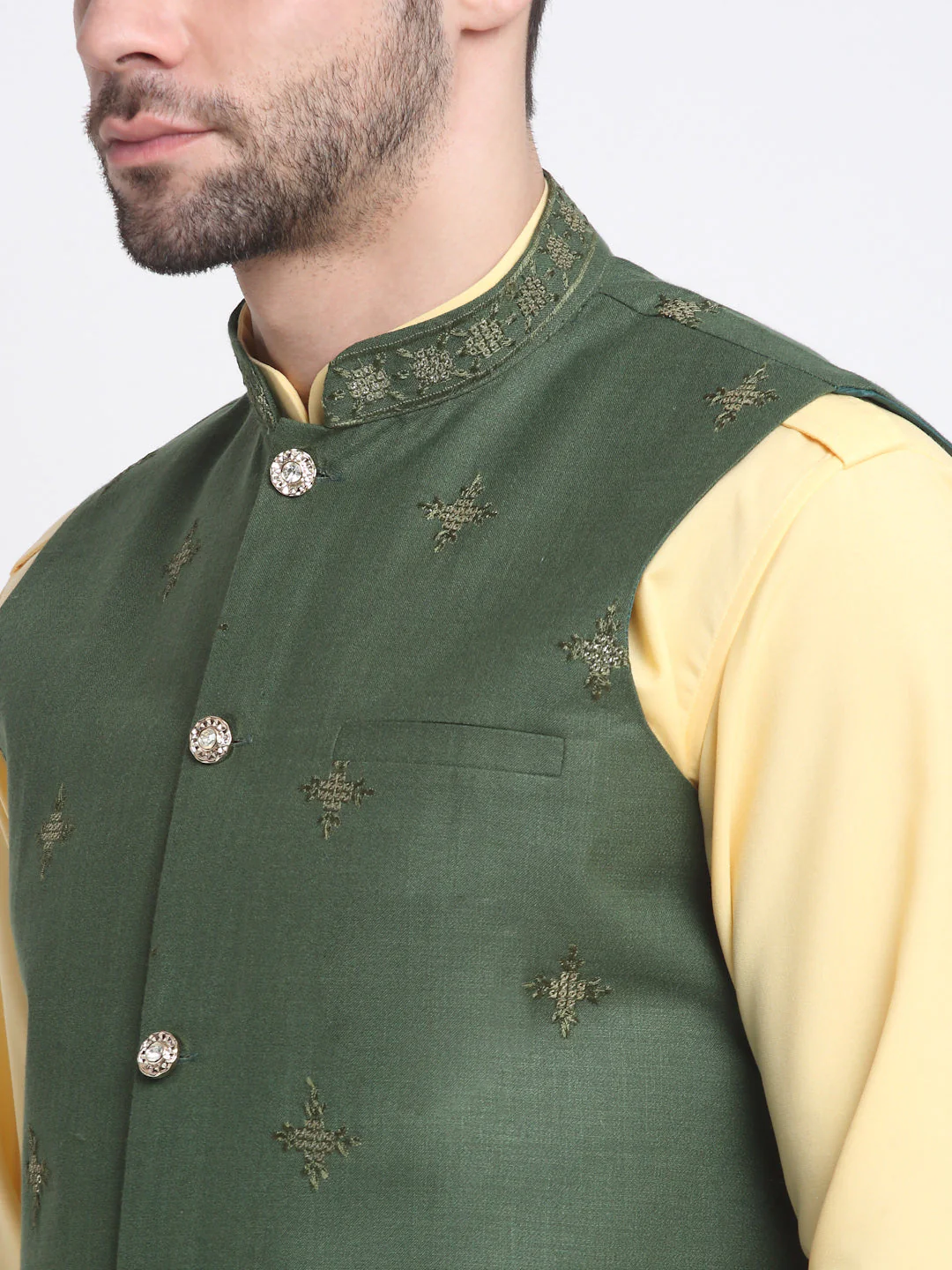 Men's Cotton Embroidered Sequence Nehru Jacket Only - Image 24