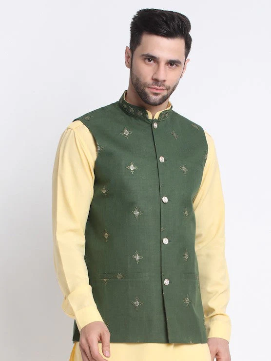 Men's Cotton Embroidered Sequence Nehru Jacket Only - Image 58