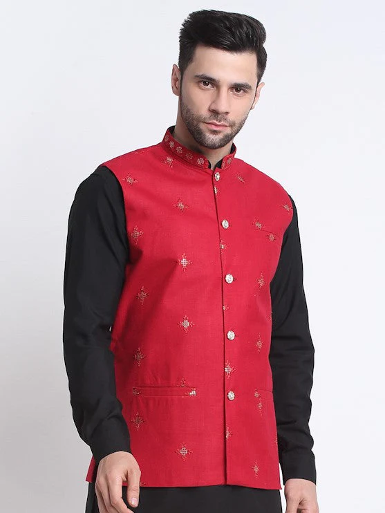 Men's Cotton Embroidered Sequence Nehru Jacket Only - Image 6