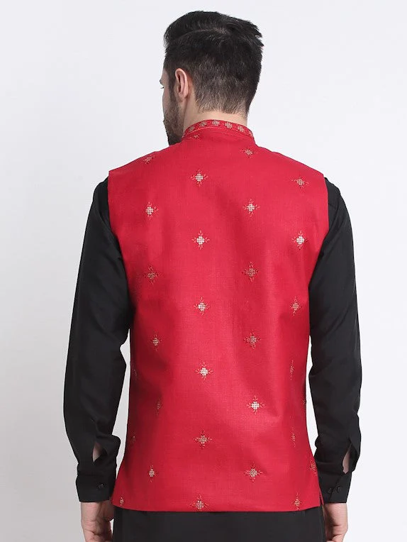 Men's Cotton Embroidered Sequence Nehru Jacket Only - Image 8