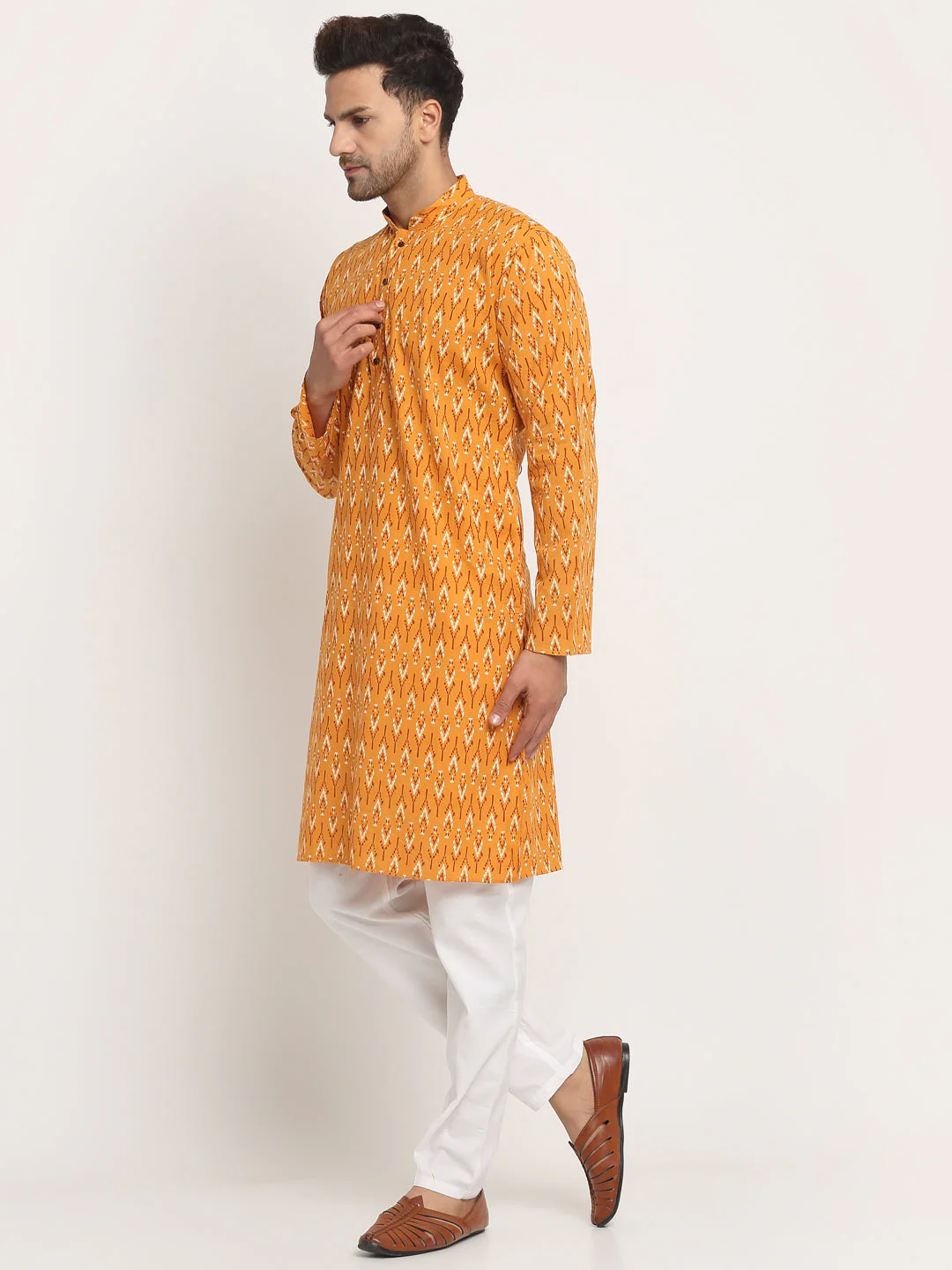 Men's Cotton Jaipuri Printed Long Kurta - Image 29