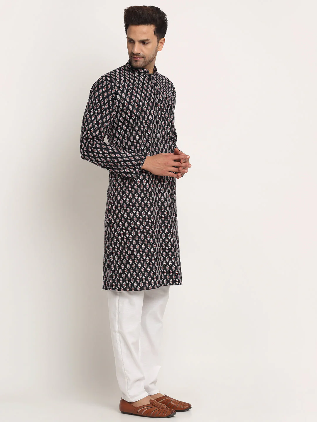Men's Cotton Jaipuri Printed Long Kurta - Image 3
