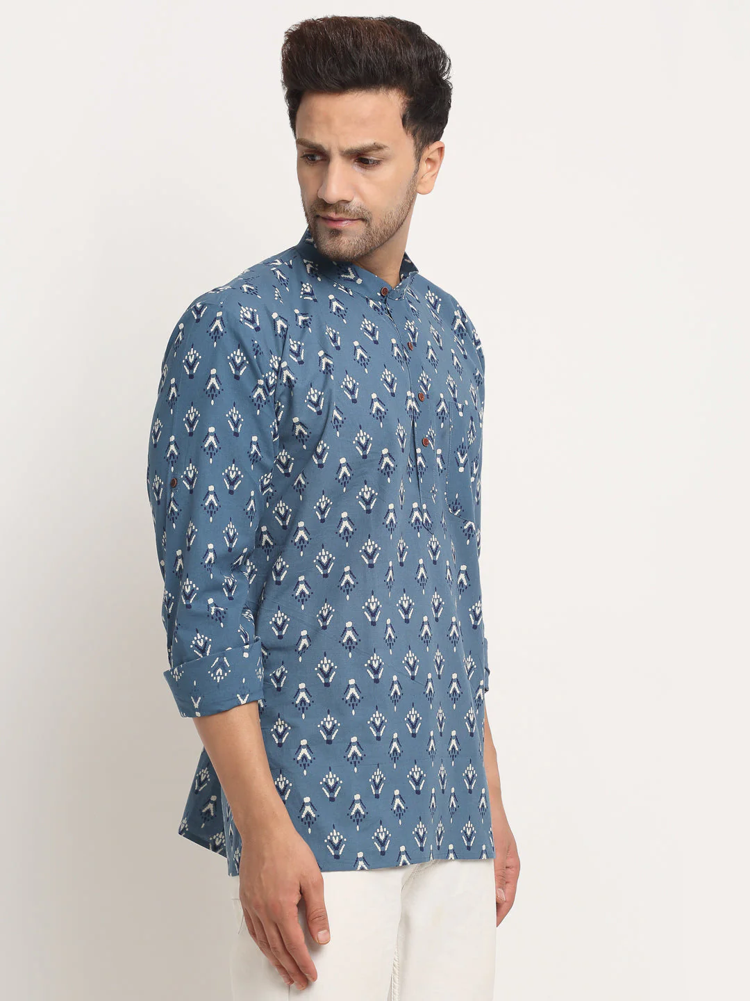 Men's Cotton Printed Waist Length Short Kurta - Image 13