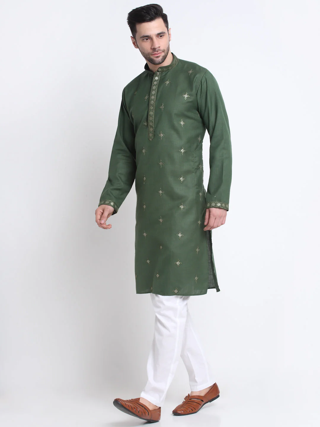 Men's Cotton Sequence Embroided Kurta and Trouser Set - Image 56