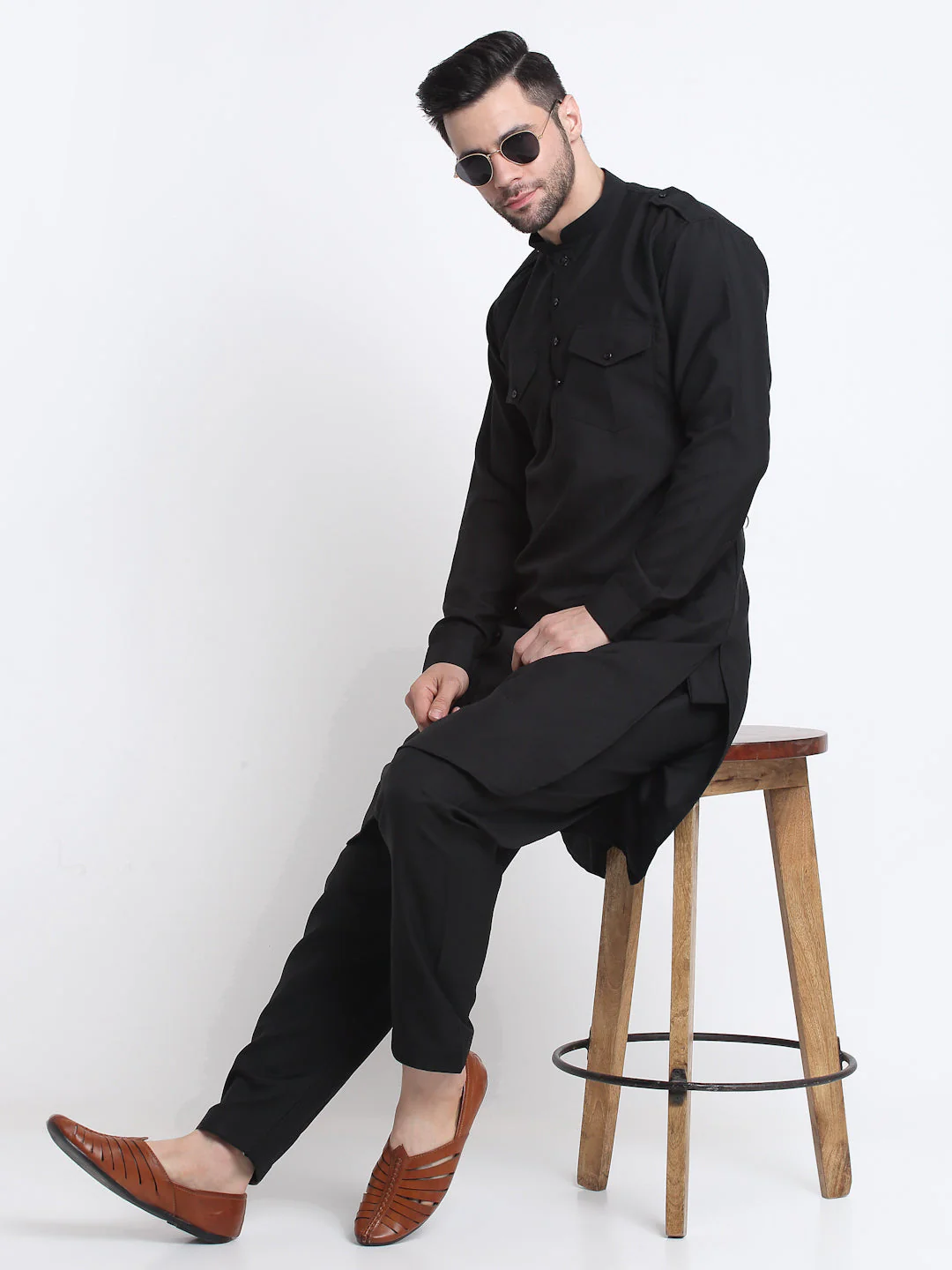 Men's Cotton Solid Pathani and Salwar Set - Image 12