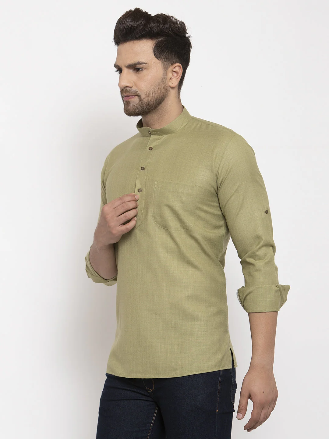 Men's Cotton Solid Waist Length Short Kurta - Image 13