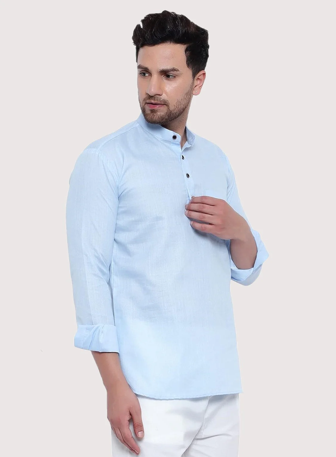 Men's Cotton Solid Waist Length Short Kurta - Image 43