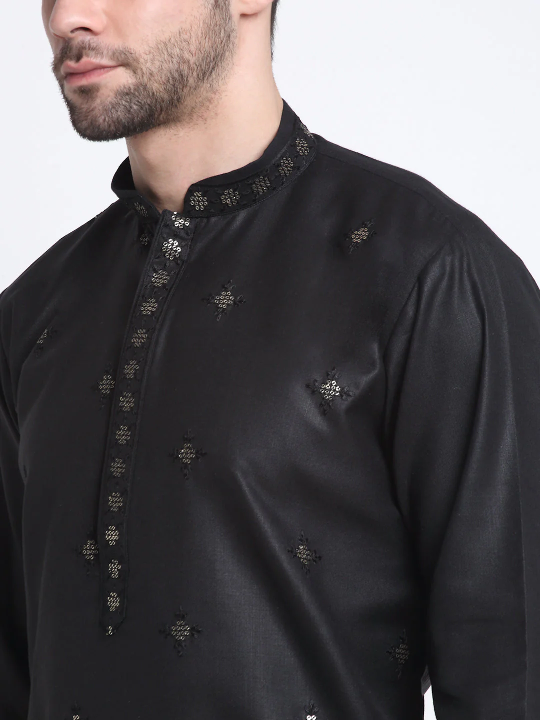 Men's Embroidered Sequined Cotton Kurta Trouser with Nehru Jacket - Image 17