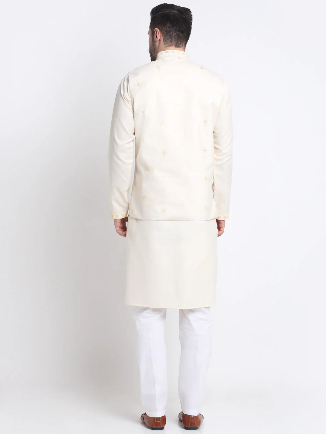 Men's Embroidered Sequined Cotton Kurta Trouser with Nehru Jacket - Image 20