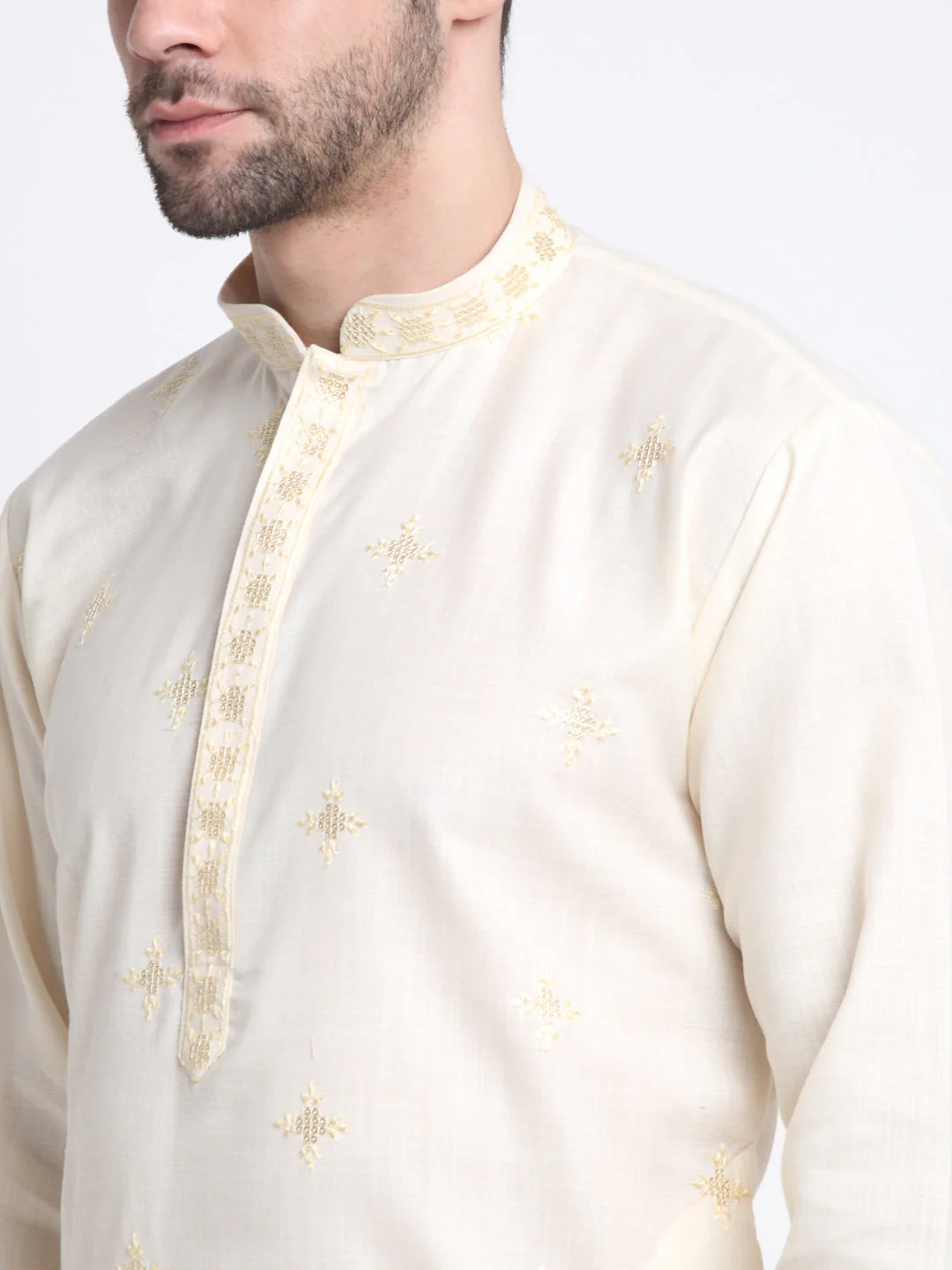 Men's Embroidered Sequined Cotton Kurta Trouser with Nehru Jacket - Image 26