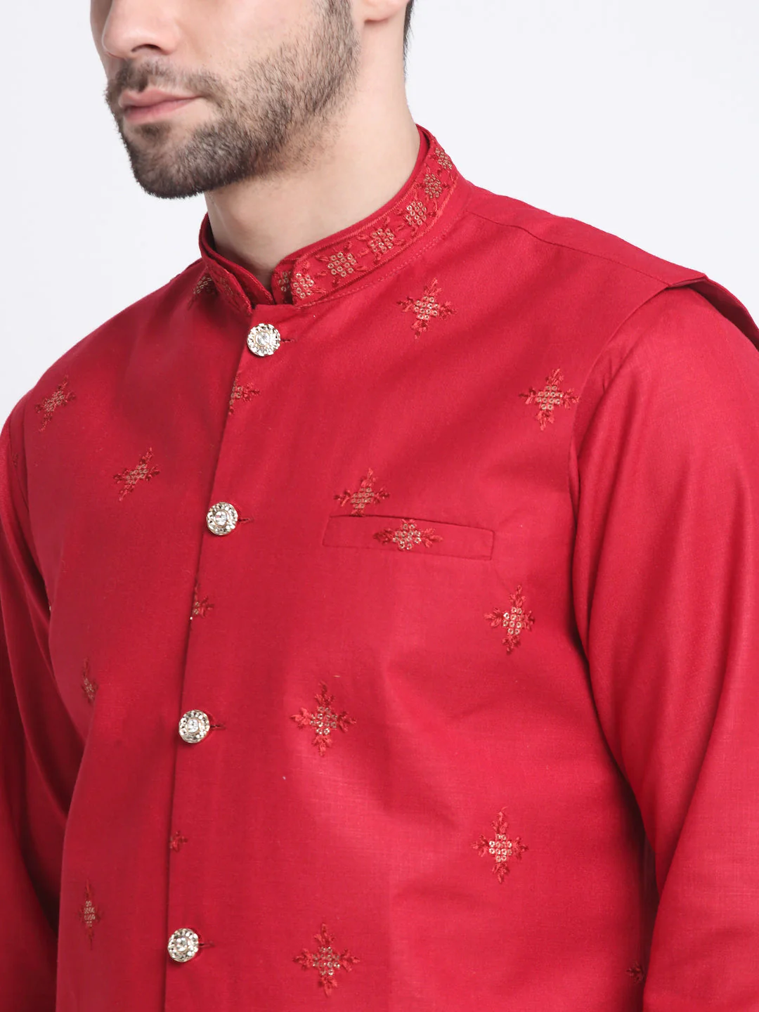 Men's Embroidered Sequined Cotton Kurta Trouser with Nehru Jacket - Image 31