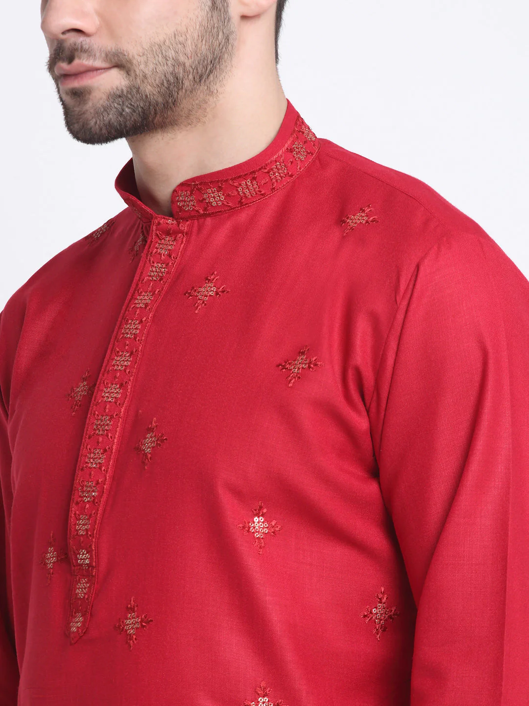 Men's Embroidered Sequined Cotton Kurta Trouser with Nehru Jacket - Image 35