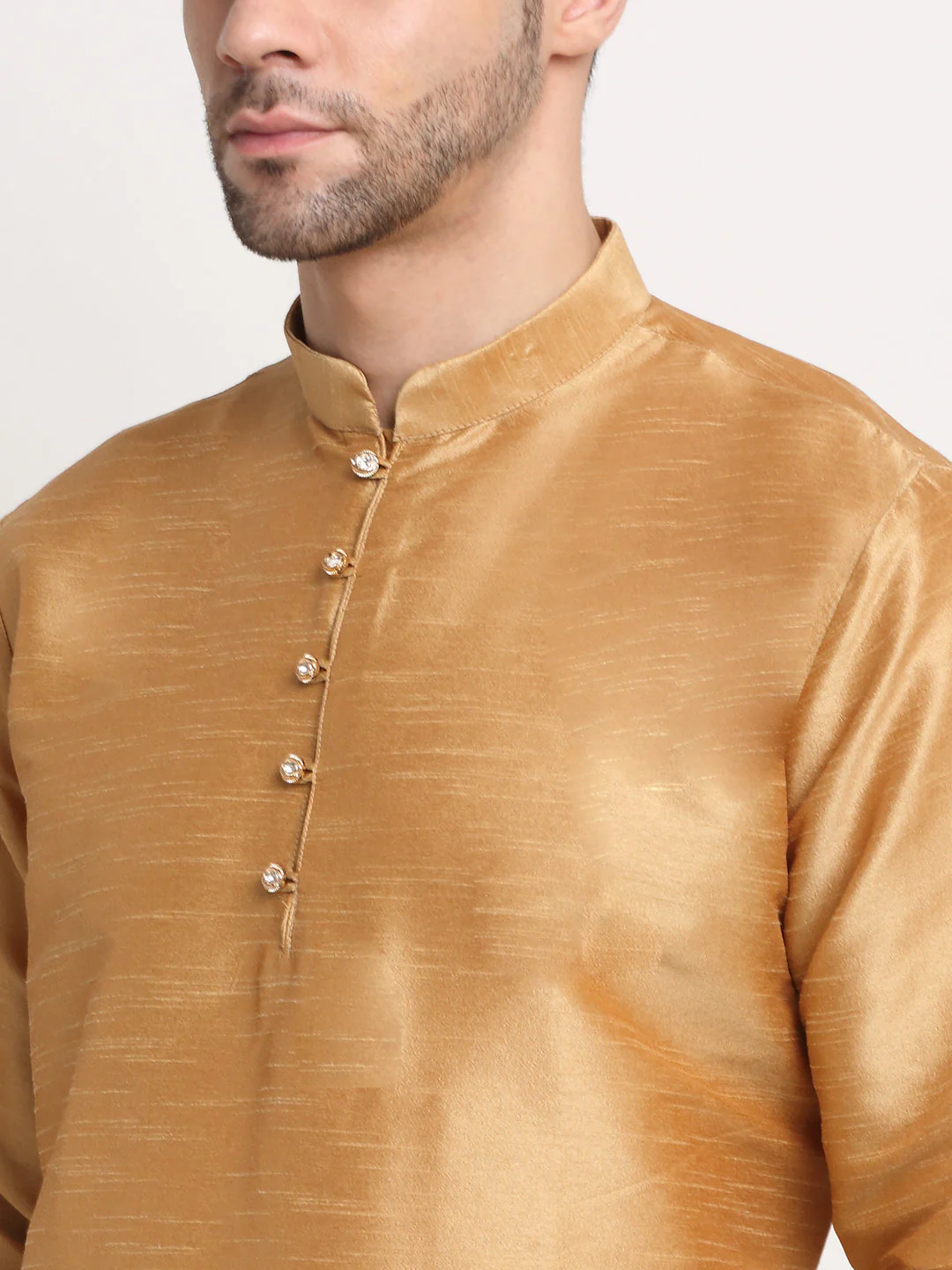 Mens Gold Silk Blend Kurta and Churidar with Woven Nehru Jacket - Image 7