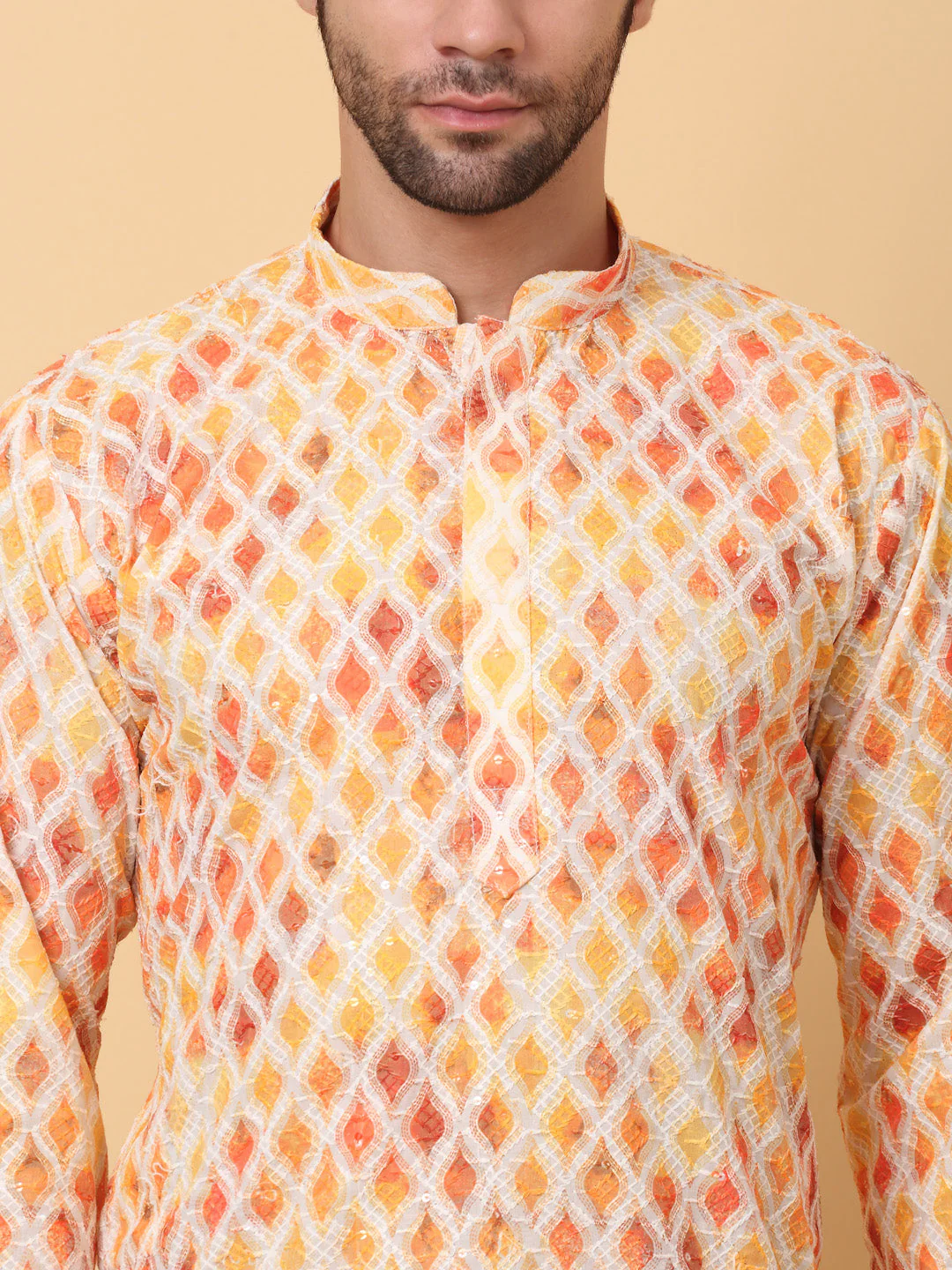 Men's Printed Embroided Chikan Kurta - Image 11
