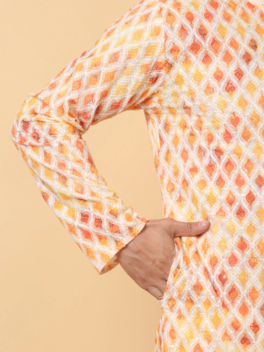 Men's Printed Embroided Chikan Kurta - Image 12